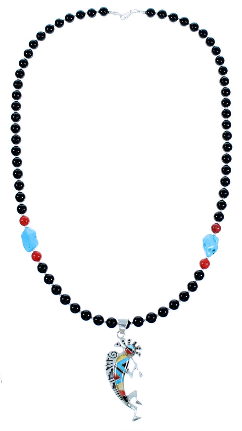 Multicolor Sterling Silver Kokopelli Southwest Bead Necklace Pendant Set RX114173